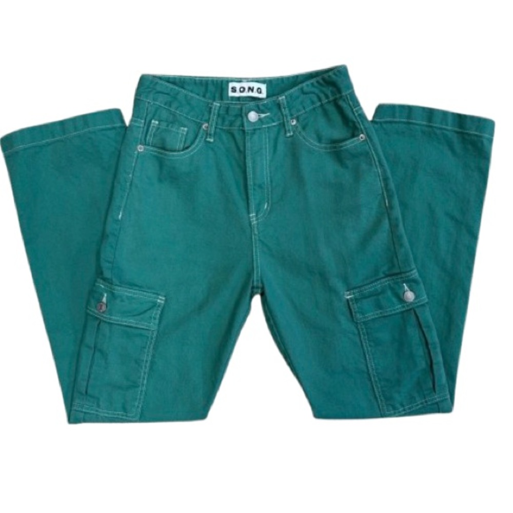 Vintage S.O.N.G. Y2K Cargo Pants Green Carpenter Style Cotton size5/27 (W- 2/4)